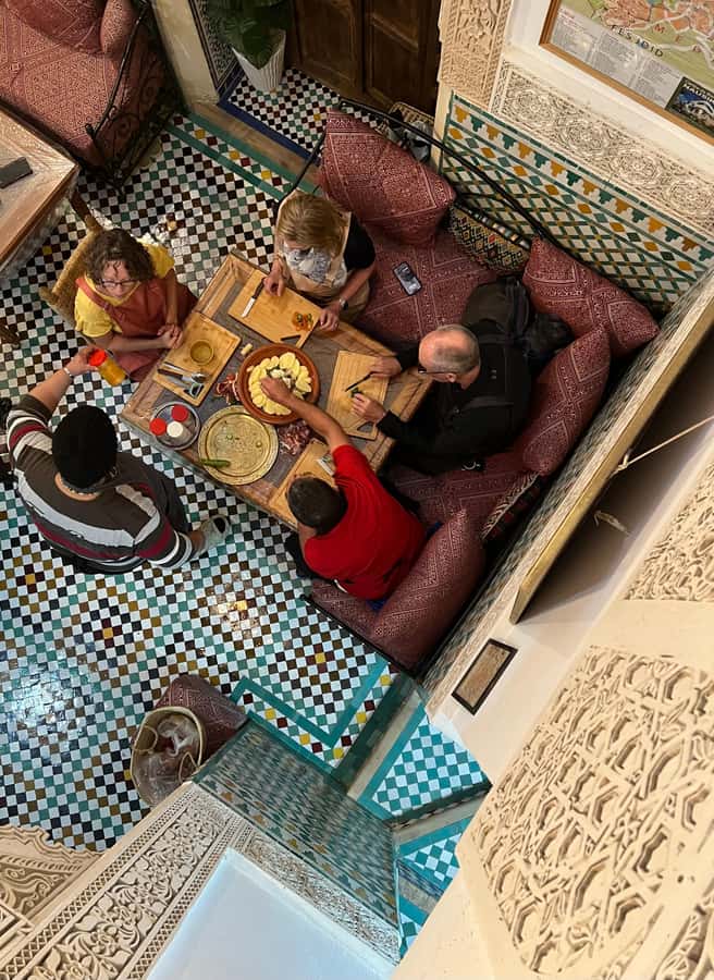 Fez: Souk Tour and Traditional Home Cooking Class - Mint tea and menu choices at Dar Sunrise
