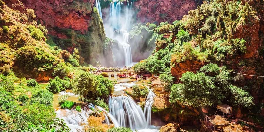 From Marrakech: Ouzoud Waterfalls Guided Tour and Boat Trip - First views of the three-tiered falls