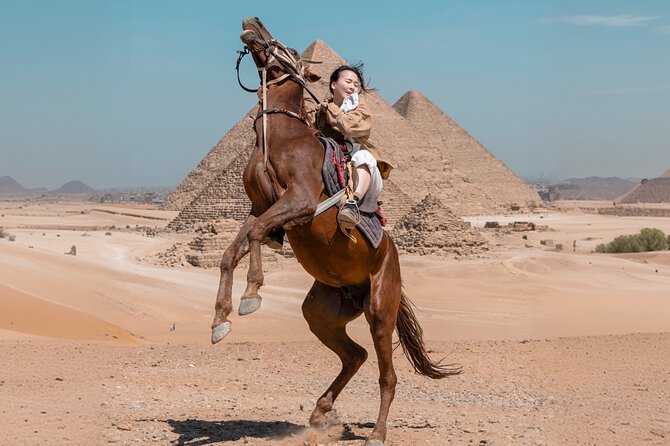 Giza Pyramids Photoshoot with Jumping Horse, Camel and Sphinx - The panoramic view, camel ride, and jumping horse