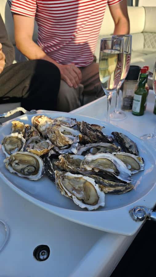 Knysna: Wine & Oyster Luxury Lounger Sunset Cruise - Heading slowly toward the Knysna Heads