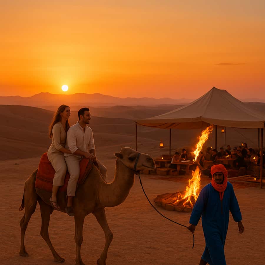 Marrakesh: Agafay Desert Sunset, Camel Ride, and Dinner Show - Sunset near the camp